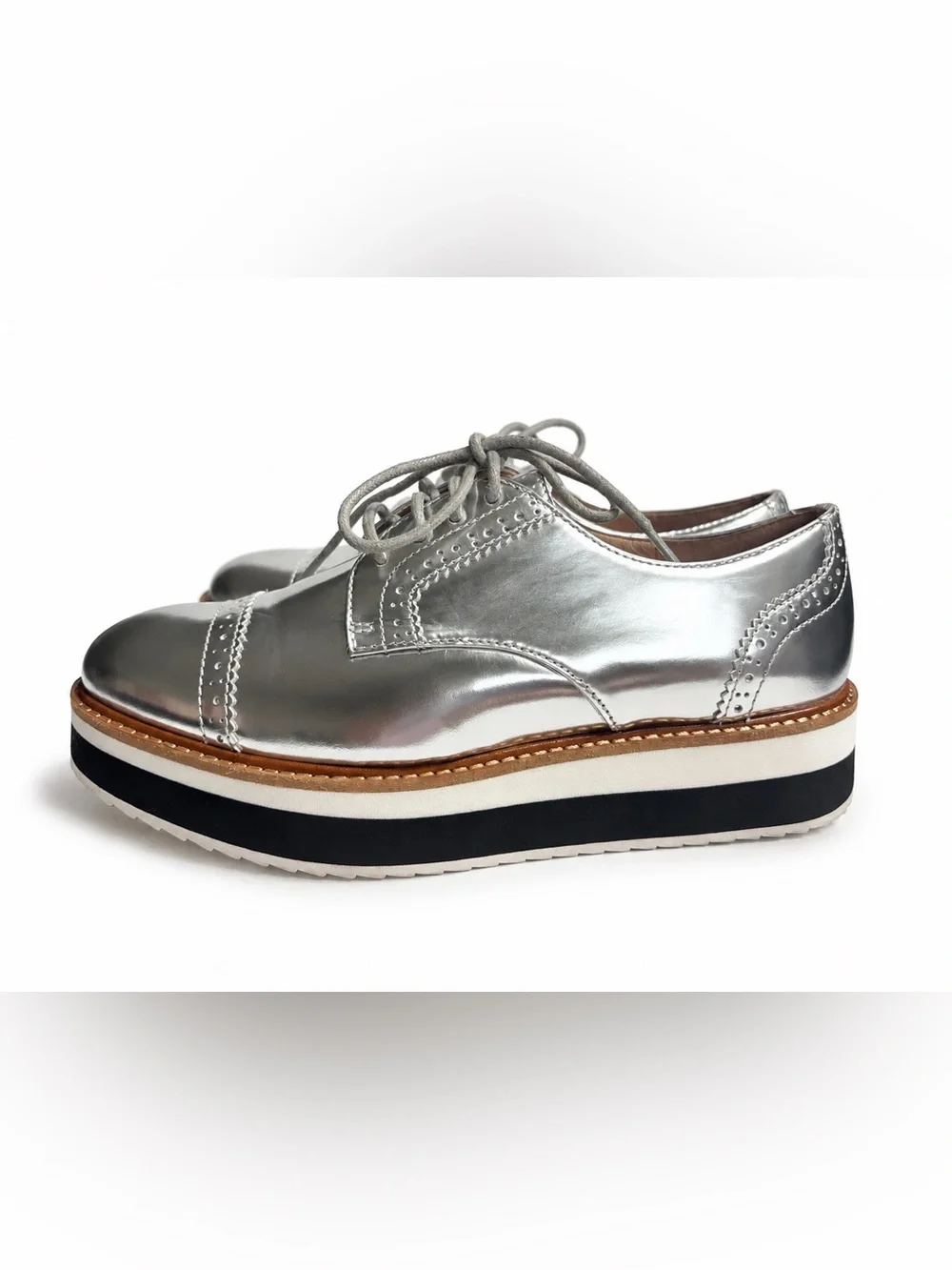 Halogen Size 7.5 Silver Metallic Platform Oxford Brogue Shoes